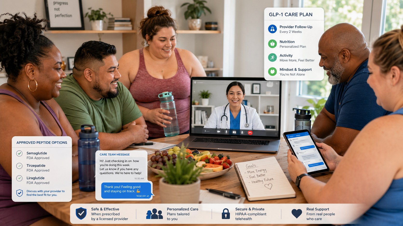 Members on a telehealth visit with their provider while reviewing GLP-1 care plans
