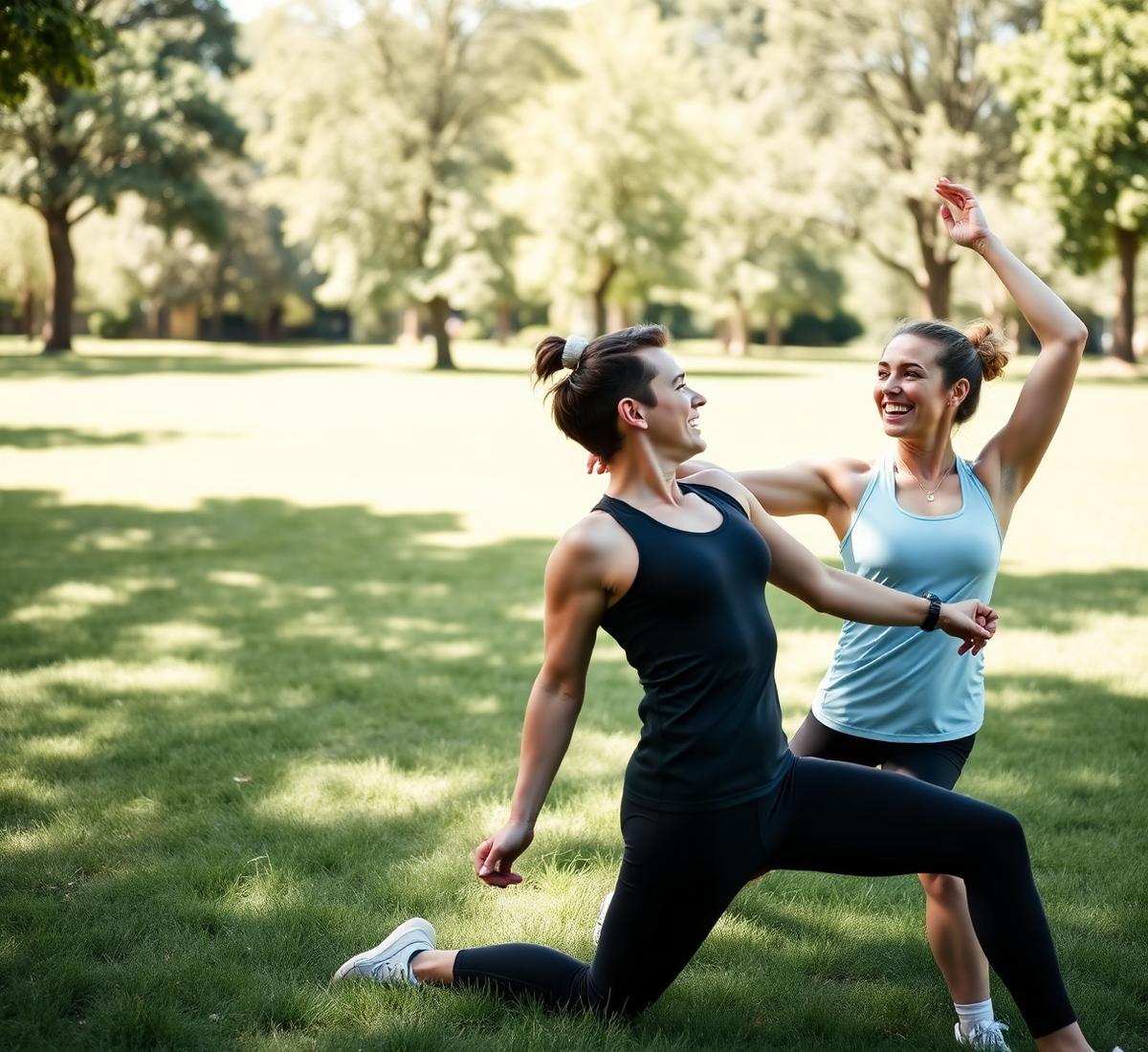 Two adults outdoors in natural light, relaxed and confident